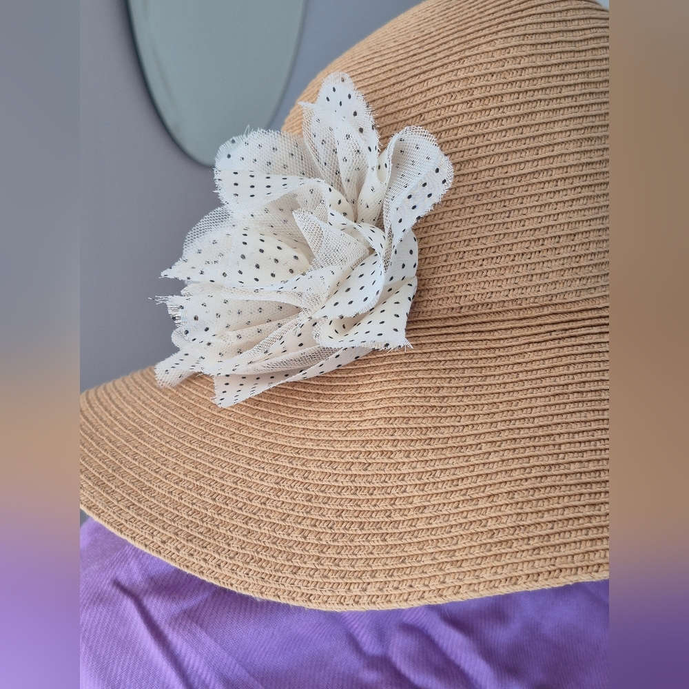 Ann Taylor Floppy Hat with White Polka Dot Flower